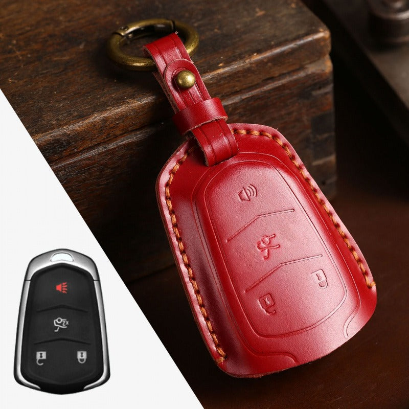 Cadillac CT4 XT4 Crazy Horse Leather Key Case(#CA190) - Key-4 / Red