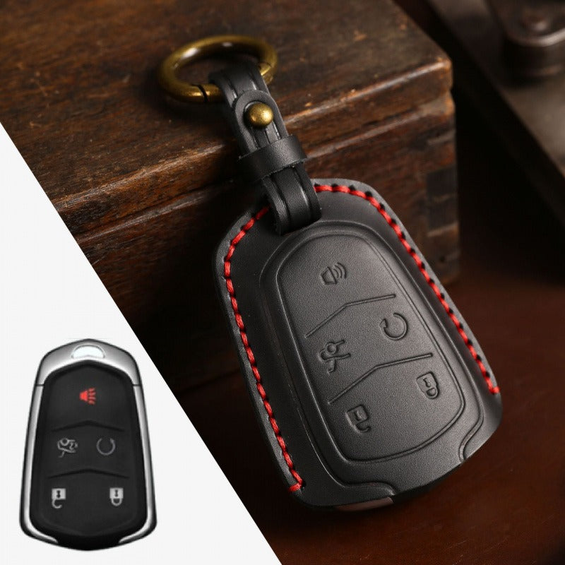 Cadillac CT4 XT4 Crazy Horse Leather Key Case(#CA190) - key-5 / Black