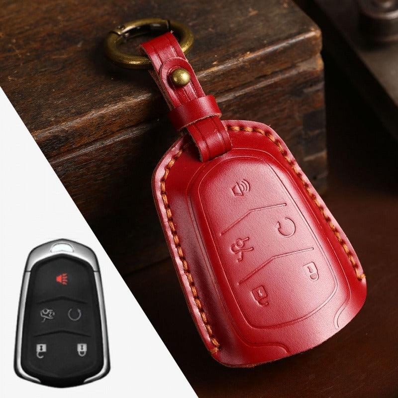 Cadillac CT4 XT4 Crazy Horse Leather Key Case(#CA190) - key-5 / Red