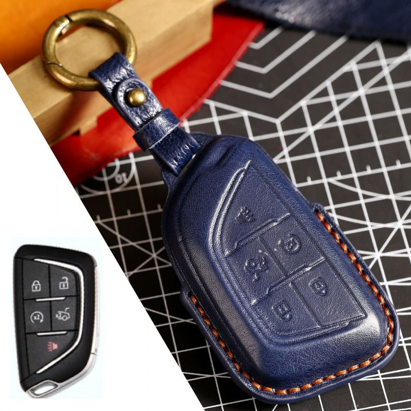 Cadillac CT5 CT4 XT5 XT4 ATSL XTS Leather Key Case(#CA188) - Blue