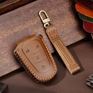 Cadillac CT5 CT6 XT6 Leather Key Case(#CA184) - Key-4 / Brown