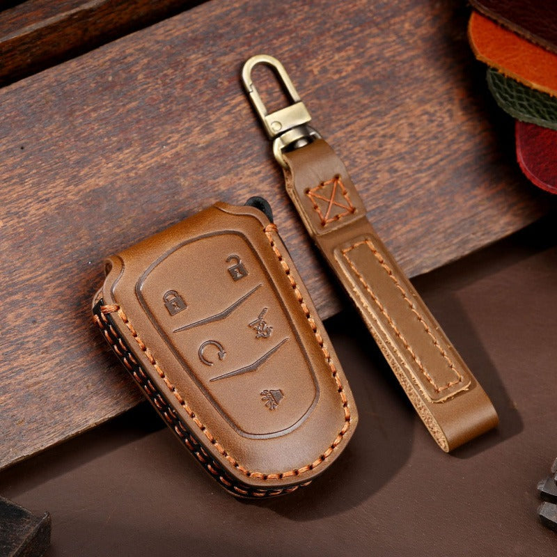 Cadillac CT5 CT6 XT6 Leather Key Case(#CA184) - Key-5 / Brown