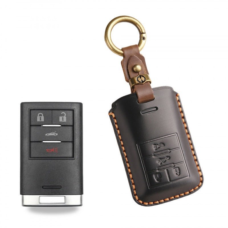 Cadillac CTS XTS Handmade Leather Key Case（#CA308) - Key-4 / Brown