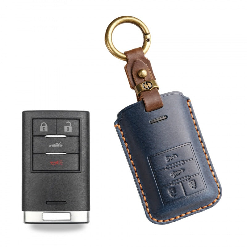 Cadillac CTS XTS Handmade Leather Key Case（#CA308) - Key-4 / Blue