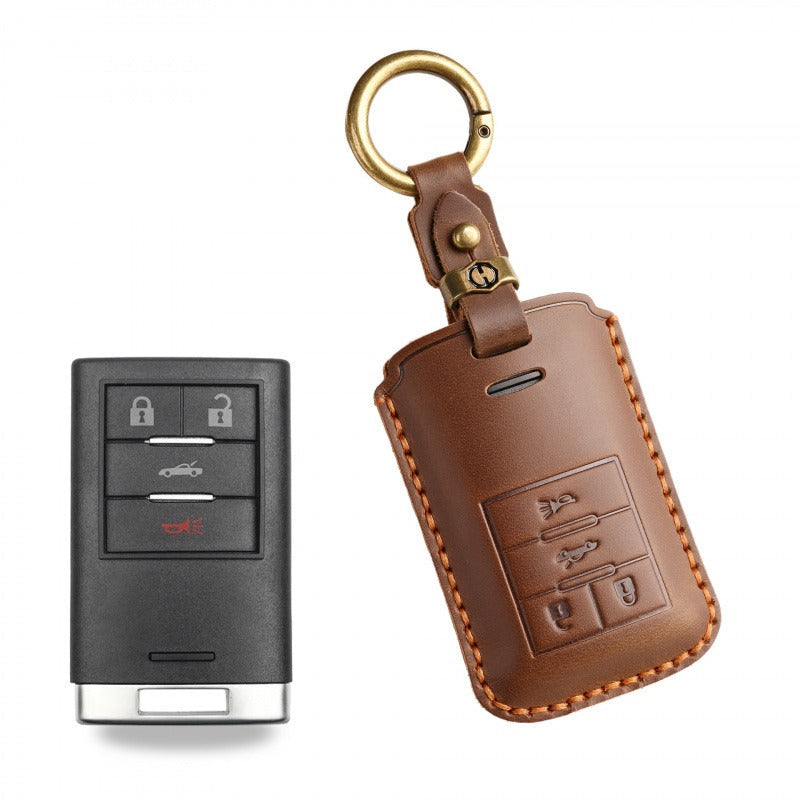 Cadillac CTS XTS Handmade Leather Key Case（#CA308) - Key-4 / Brown