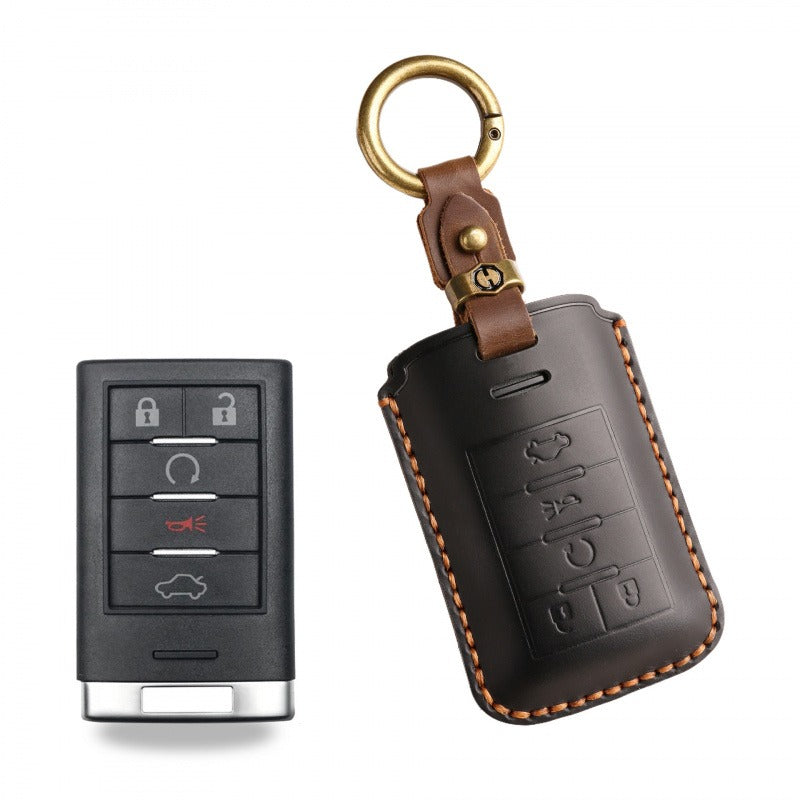 Cadillac CTS XTS Handmade Leather Key Case（#CA308) - key-5 / Black