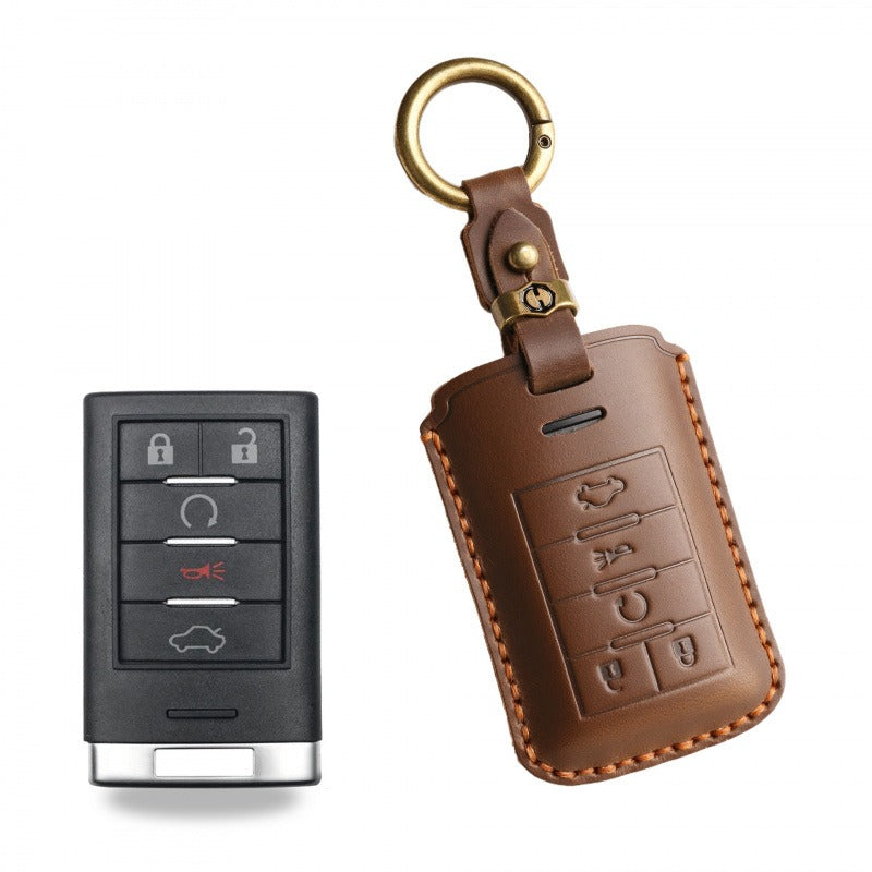 Cadillac CTS XTS Handmade Leather Key Case（#CA308) - key-5 / Brown