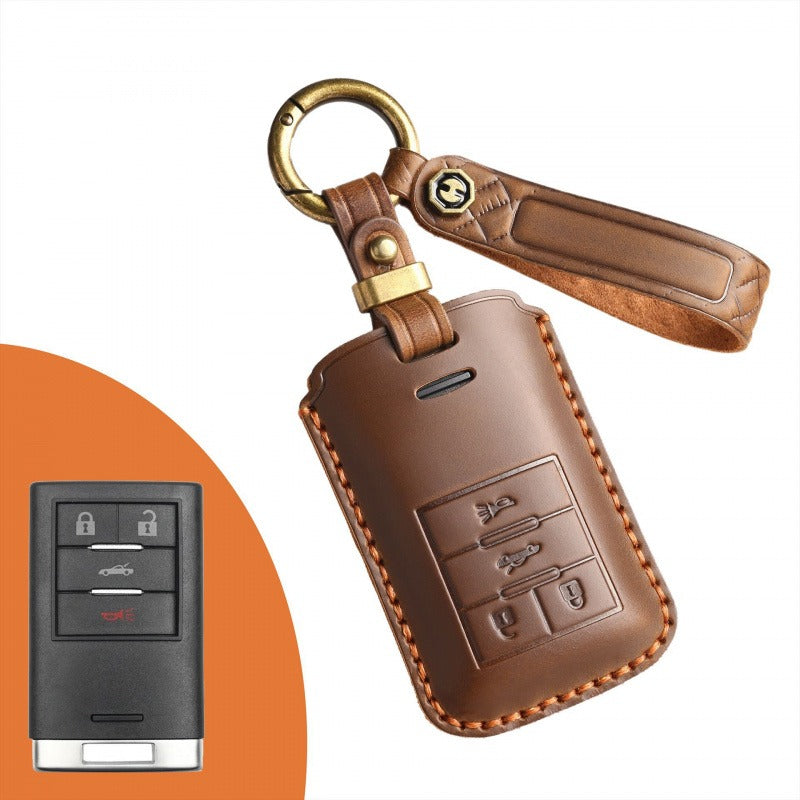 Cadillac CTS XTS Leather Key Case(#CA182) - Key-4 / Brown