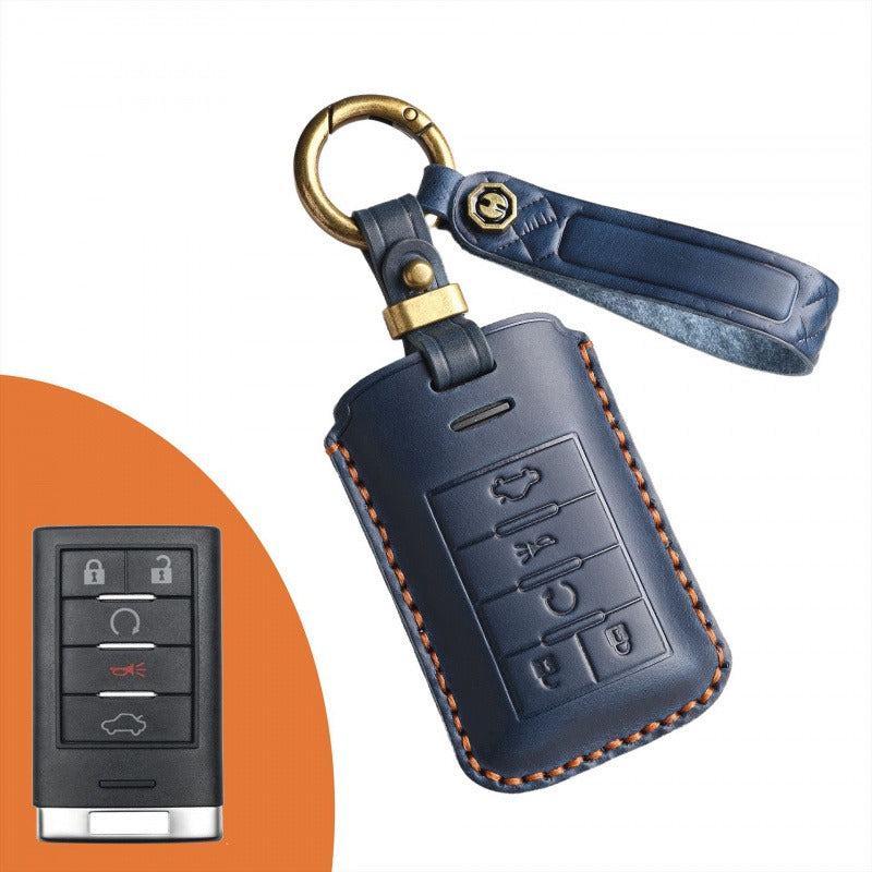 Cadillac CTS XTS Leather Key Case(#CA182) - Key-5 / Blue