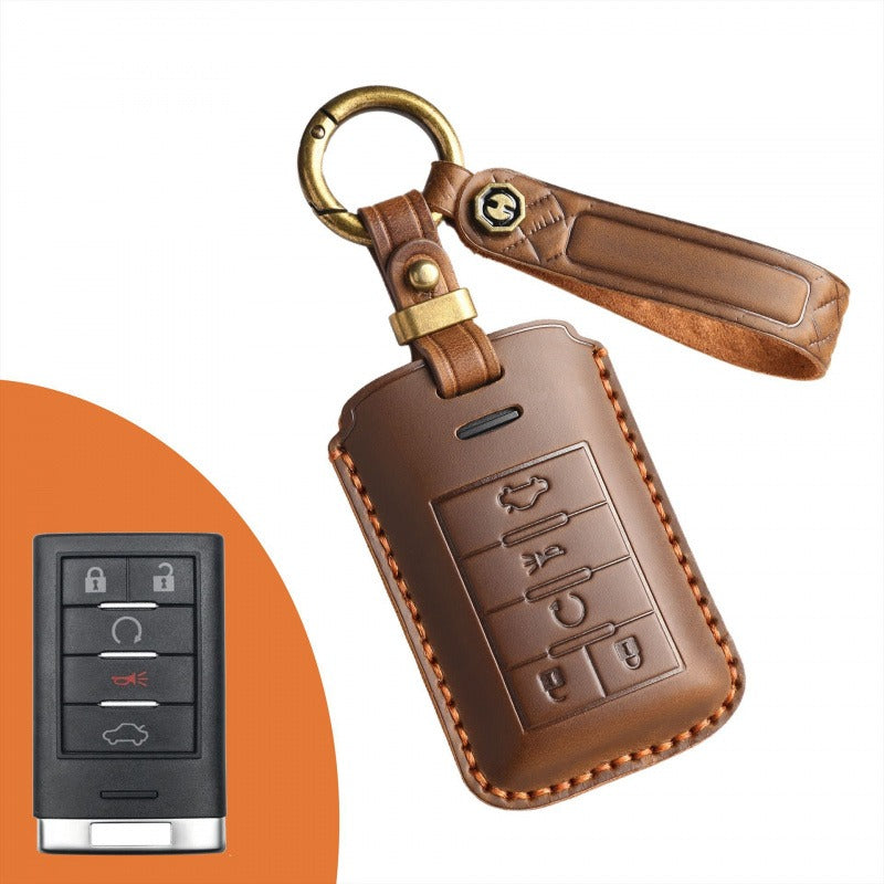 Cadillac CTS XTS Leather Key Case(#CA182) - Key-5 / Brown