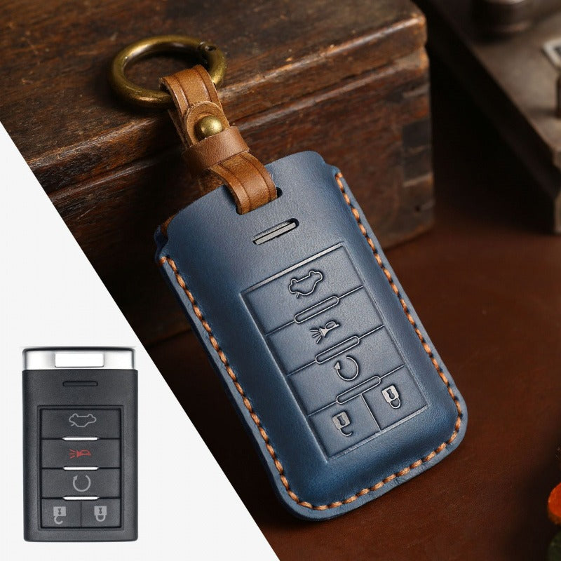 Cadillac Handmade Leather Key Case（#CA181） - Blue