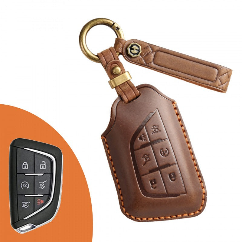 Cadillac Handmade Leather Key Case(#CA183) - Key-6 / Brown