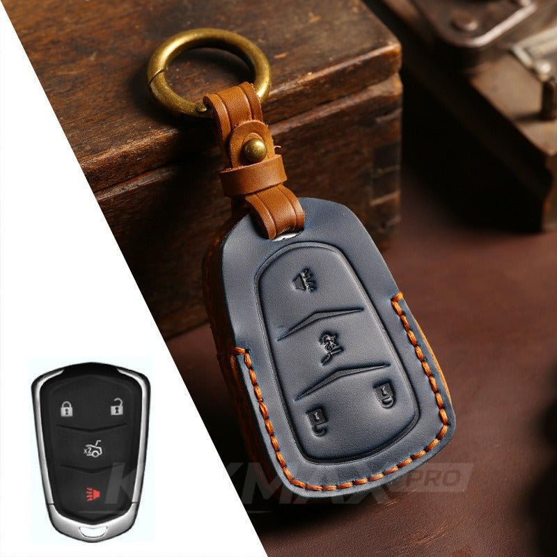 Cadillac Leather Key Case CT4 CT5 CT6 XT4 XT5 XT6(#CA34) - 4-key / Blue
