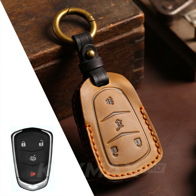 Cadillac Leather Key Case CT4 CT5 CT6 XT4 XT5 XT6(#CA34) - 4-key / Brown