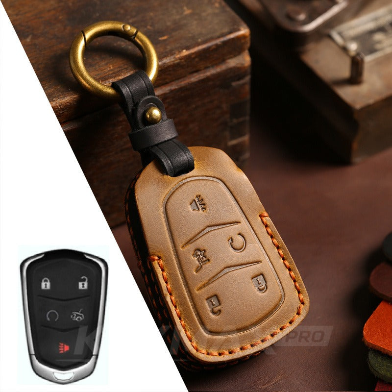 Cadillac Leather Key Case CT4 CT5 CT6 XT4 XT5 XT6(#CA34) - 5-key / Brown