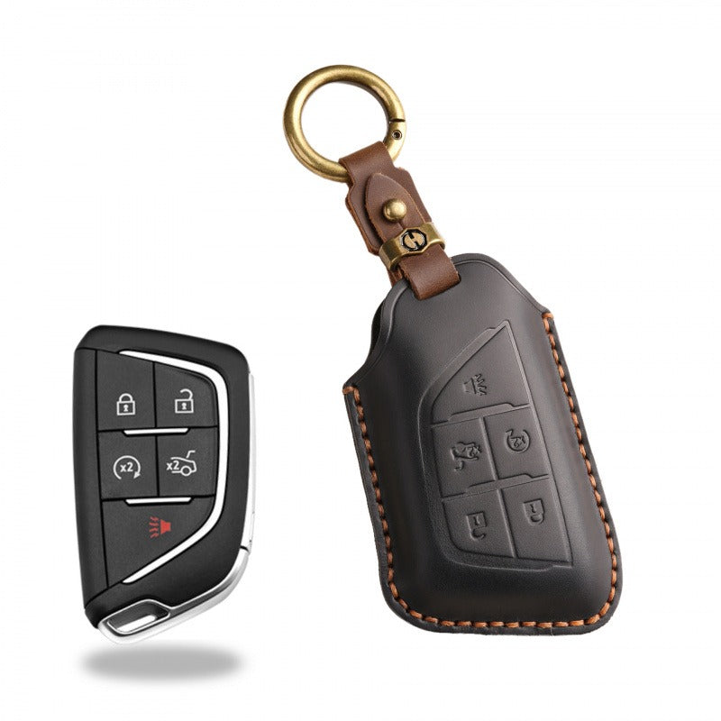 Cadillac Retro Leather Key Case(#CA189) - Key-5 / Black