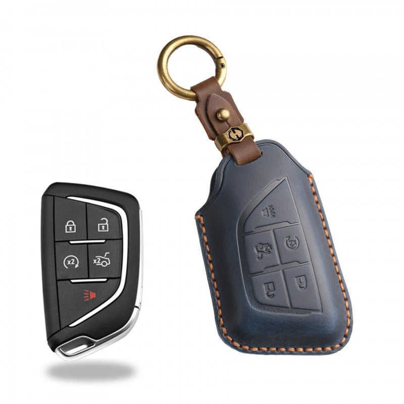 Cadillac Retro Leather Key Case(#CA189) - Key-5 / Blue