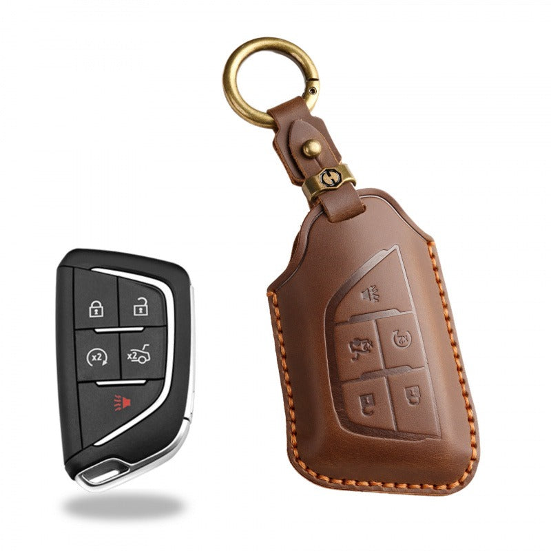 Cadillac Retro Leather Key Case(#CA189) - Key-5 / Brown