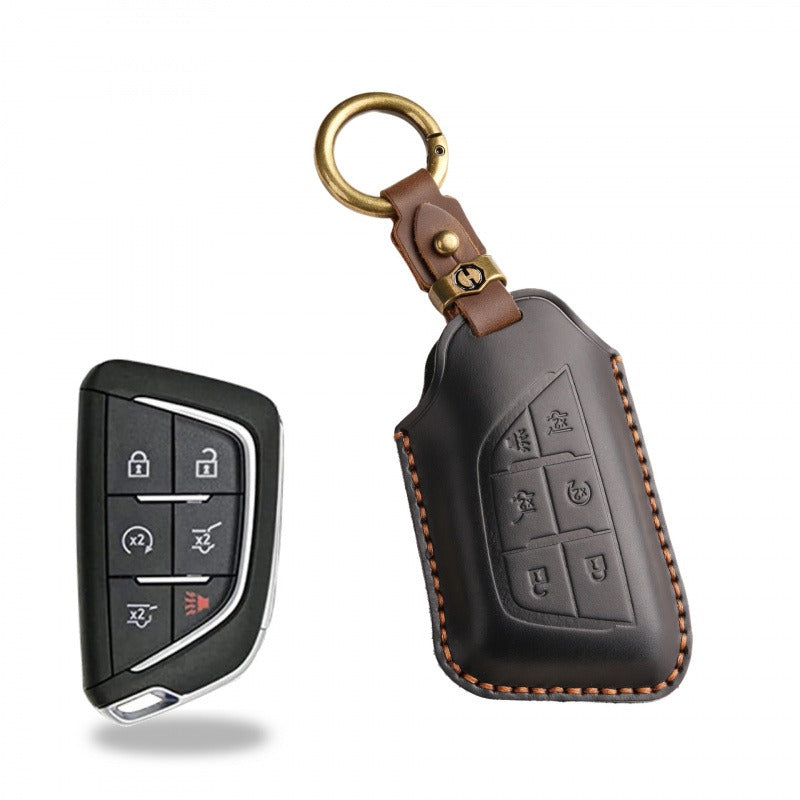 Cadillac Retro Leather Key Case(#CA189) - Key-6 / Black