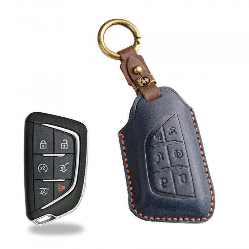 Cadillac Retro Leather Key Case(#CA189) - Key-6 / Blue