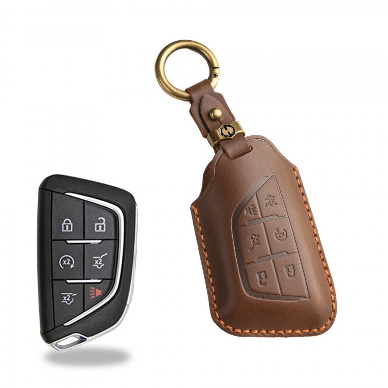 Cadillac Retro Leather Key Case(#CA189) - Key-6 / Brown