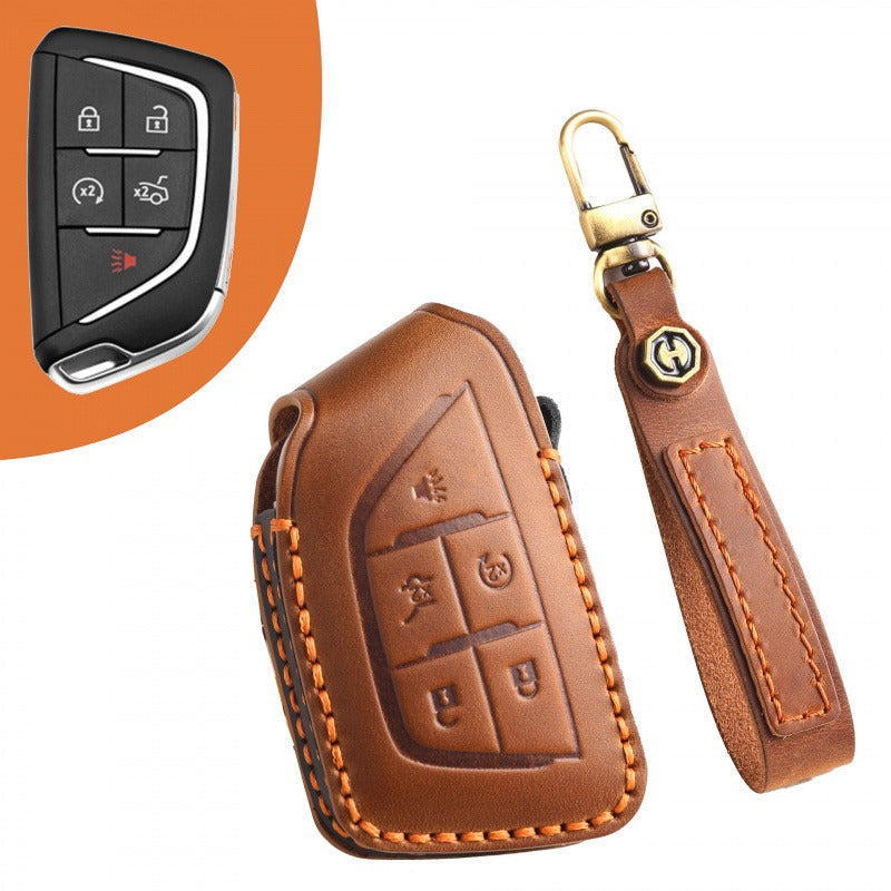 Cadillac XT5 CT5 XT4 CT6 Leather Key Case(#CA310) - Key-5 / Brown