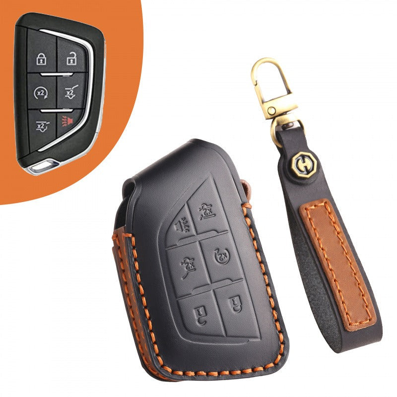 Cadillac XT5 CT5 XT4 CT6 Leather Key Case(#CA310) - Key-6 / Black
