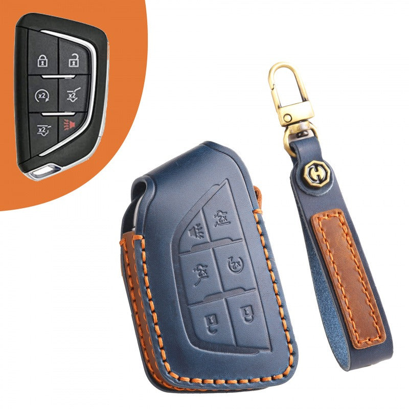Cadillac XT5 CT5 XT4 CT6 Leather Key Case(#CA310) - Key-6 / Blue