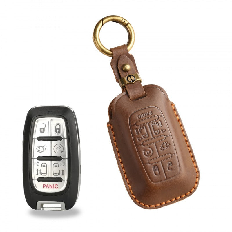 Cadillac XT5 XT4 XT6 Handmade Leather Key Case（#CA311） - key-7 / Brown