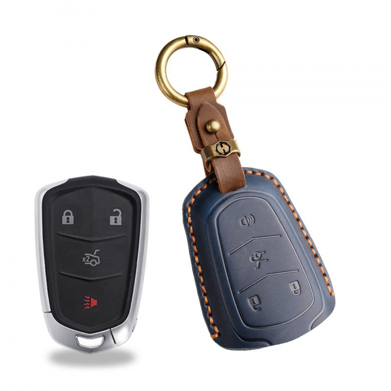 Cadillac XT5 XT4 XT6 Handmade Leather Key Case(#CA316) - Key-4 / Blue