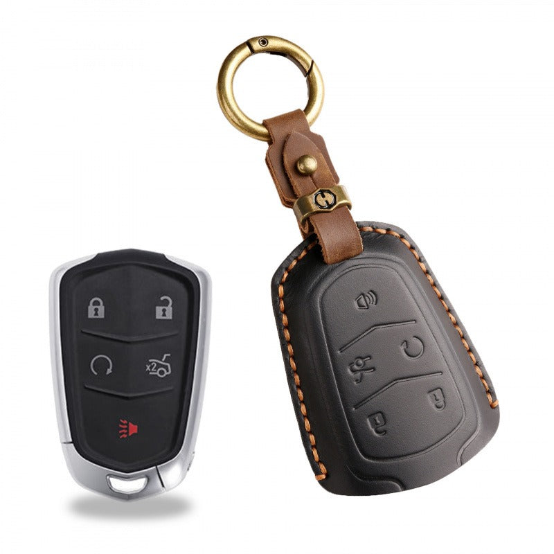 Cadillac XT5 XT4 XT6 Handmade Leather Key Case(#CA316) - Key-5 / Black