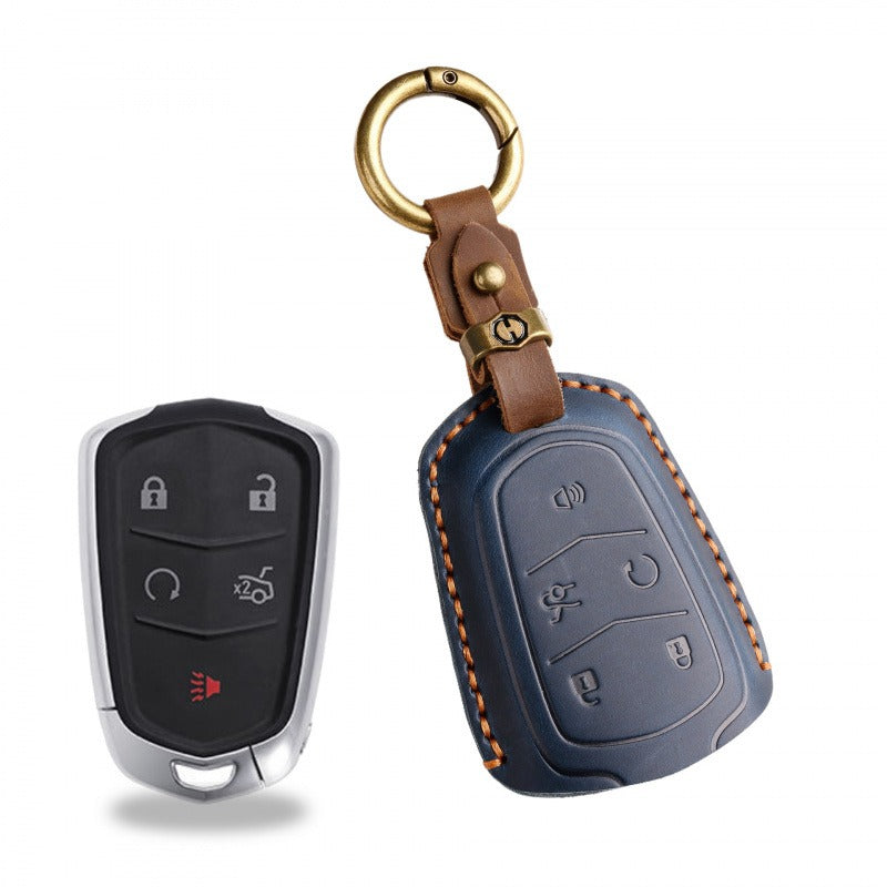 Cadillac XT5 XT4 XT6 Handmade Leather Key Case(#CA316) - Key-5 / Blue
