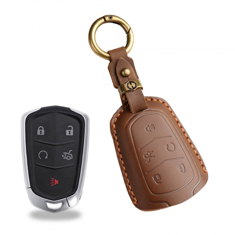 Cadillac XT5 XT4 XT6 Handmade Leather Key Case(#CA316) - Key-5 / Brown