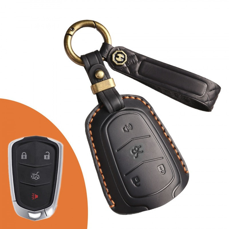 Cadillac XT5 XT4 XT6 Handmade Leather Key Case（#CA318） - Black / Key-4
