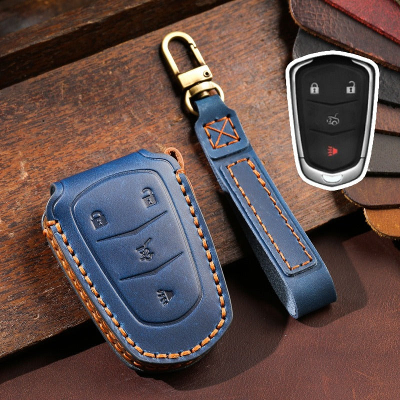 Cadillac XT5 XTS XT6 ATS-L Handmade Key Case(#CA307) - Key-4 / Blue