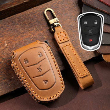 Cadillac XT5 XTS XT6 ATS-L Handmade Key Case(#CA307) - Key-4 / Brown