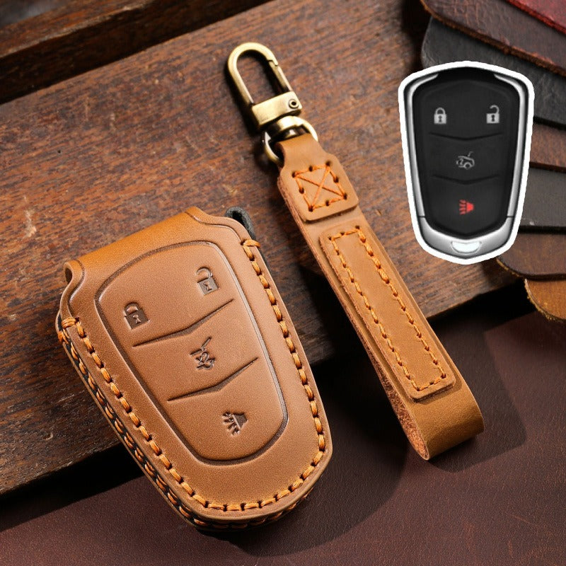Cadillac XT5 XTS XT6 ATS-L Handmade Key Case(#CA307) - Key-4 / Brown