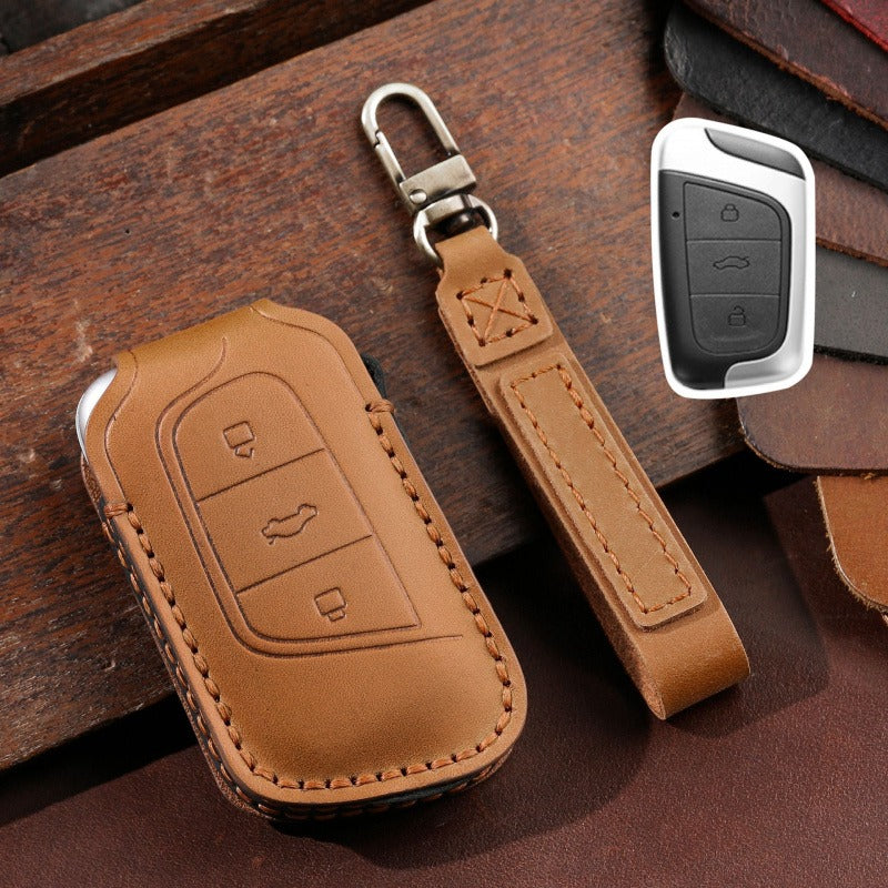 Chery EV Leather Key Case Little Ant Big Ant Arrizo e Tiggo e QQ Ice Cream(#TI07) - Brown