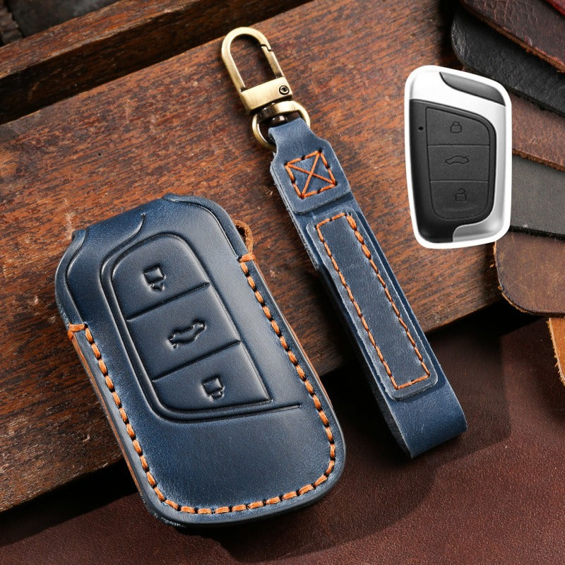 Chery EV Leather Key Case Little Ant Big Ant Arrizo e Tiggo e QQ Ice Cream(#TI07) - Blue