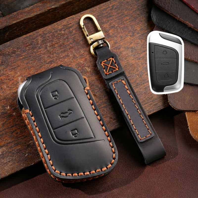 Chery EV Leather Key Case Little Ant Big Ant Arrizo e Tiggo e QQ Ice Cream(#TI07) - Black