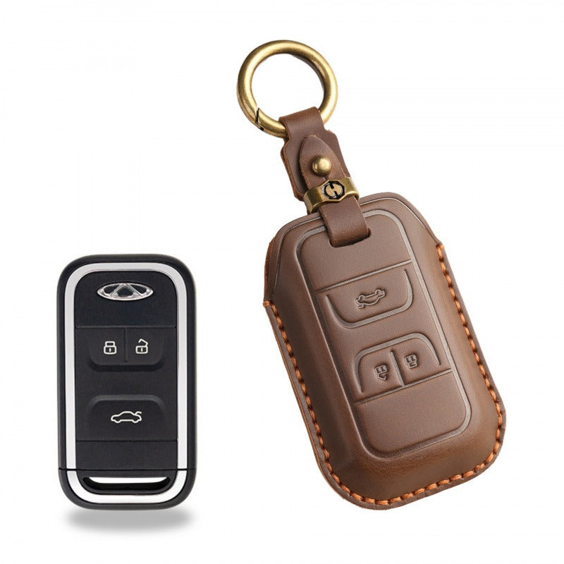 Chery EXEED Handmade Leather Key Case TXL Lingyun LX Tiggo 3X(#EX22) - Brown