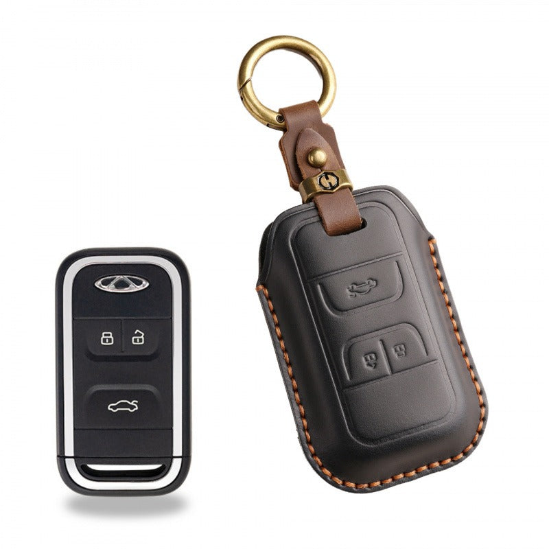 Chery EXEED Handmade Leather Key Case TXL Lingyun LX Tiggo 3X(#EX22) - Black