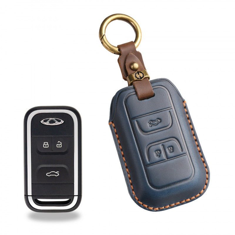 Chery EXEED Handmade Leather Key Case TXL Lingyun LX Tiggo 3X(#EX22) - Blue