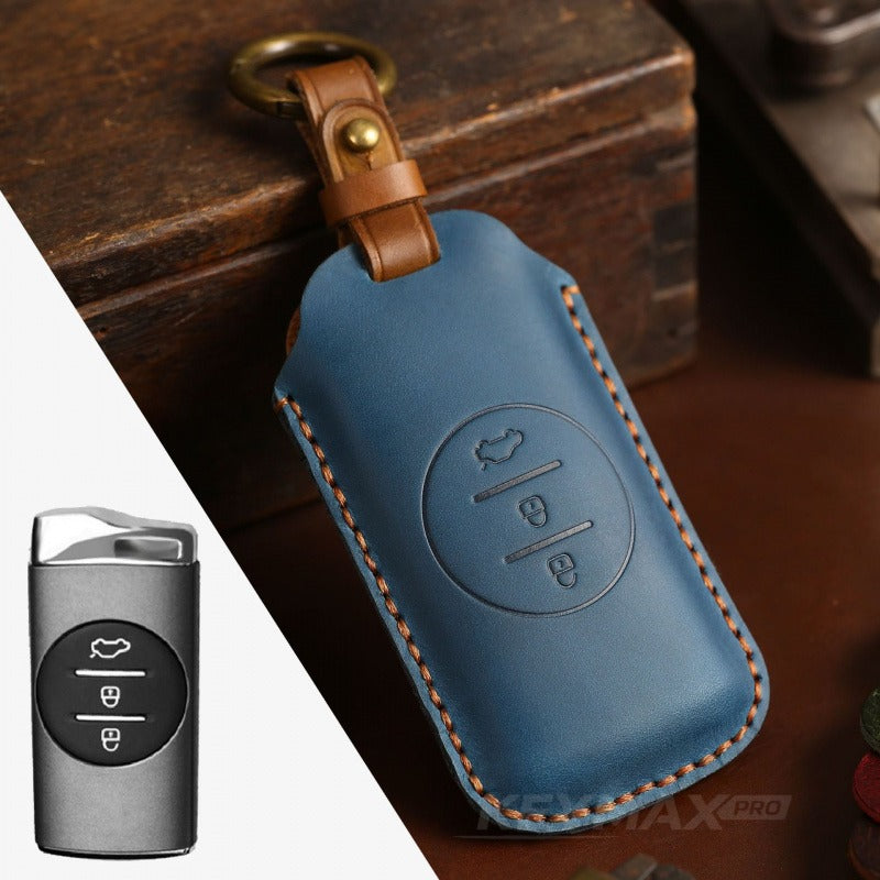 Chery Exeed Leather Key Case Genuine Cowhide Car Key Cover(#CY75) - Blue