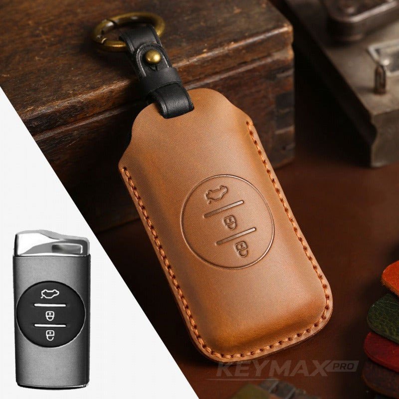 Chery Exeed Leather Key Case Genuine Cowhide Car Key Cover(#CY75) - Brown
