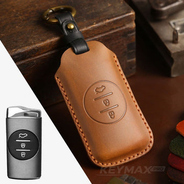 Chery Exeed Leather Key Case Genuine Cowhide Car Key Cover(#CY75) - Brown