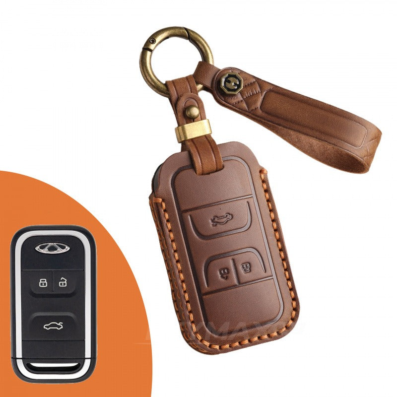 Chery EXEED Leather Key Case Lingyun Tiggo 8 Arrizo 5 Plus(#EX15) - Brown