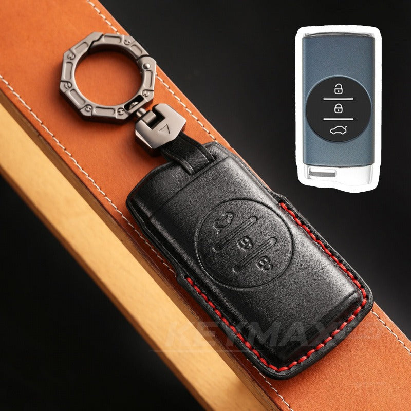 Chery EXEED Leather Key Case Lingyun TX VX LX Premium Cowhide Cover(#EX12) - Black