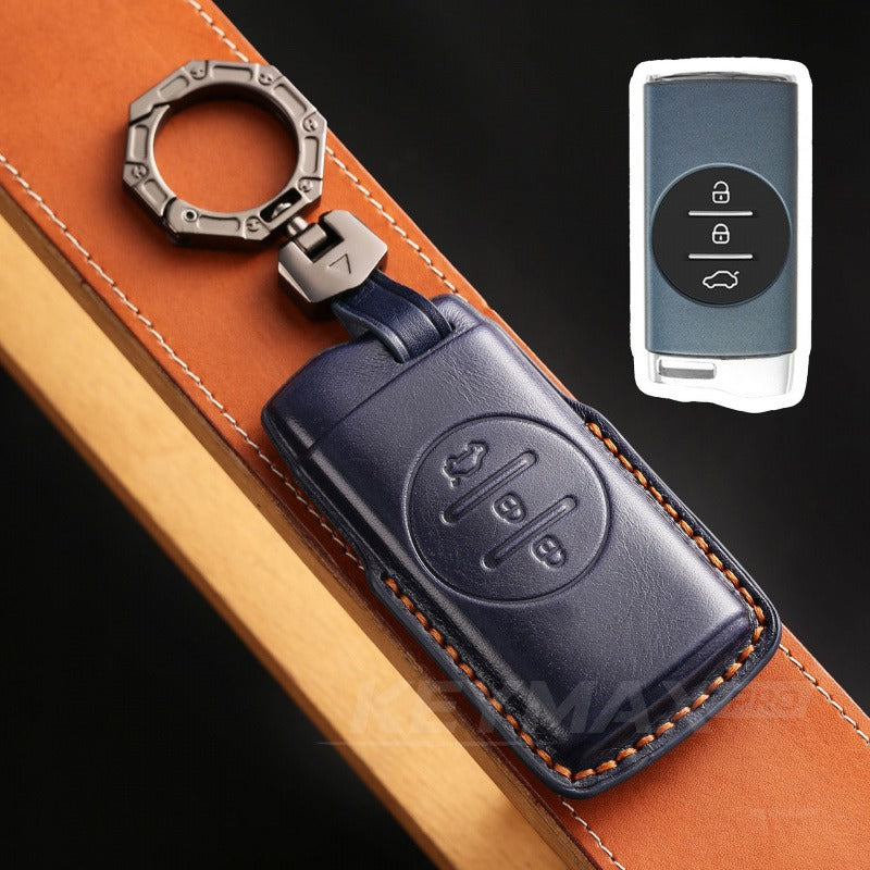 Chery EXEED Leather Key Case Lingyun TX VX LX Premium Cowhide Cover(#EX12) - Blue