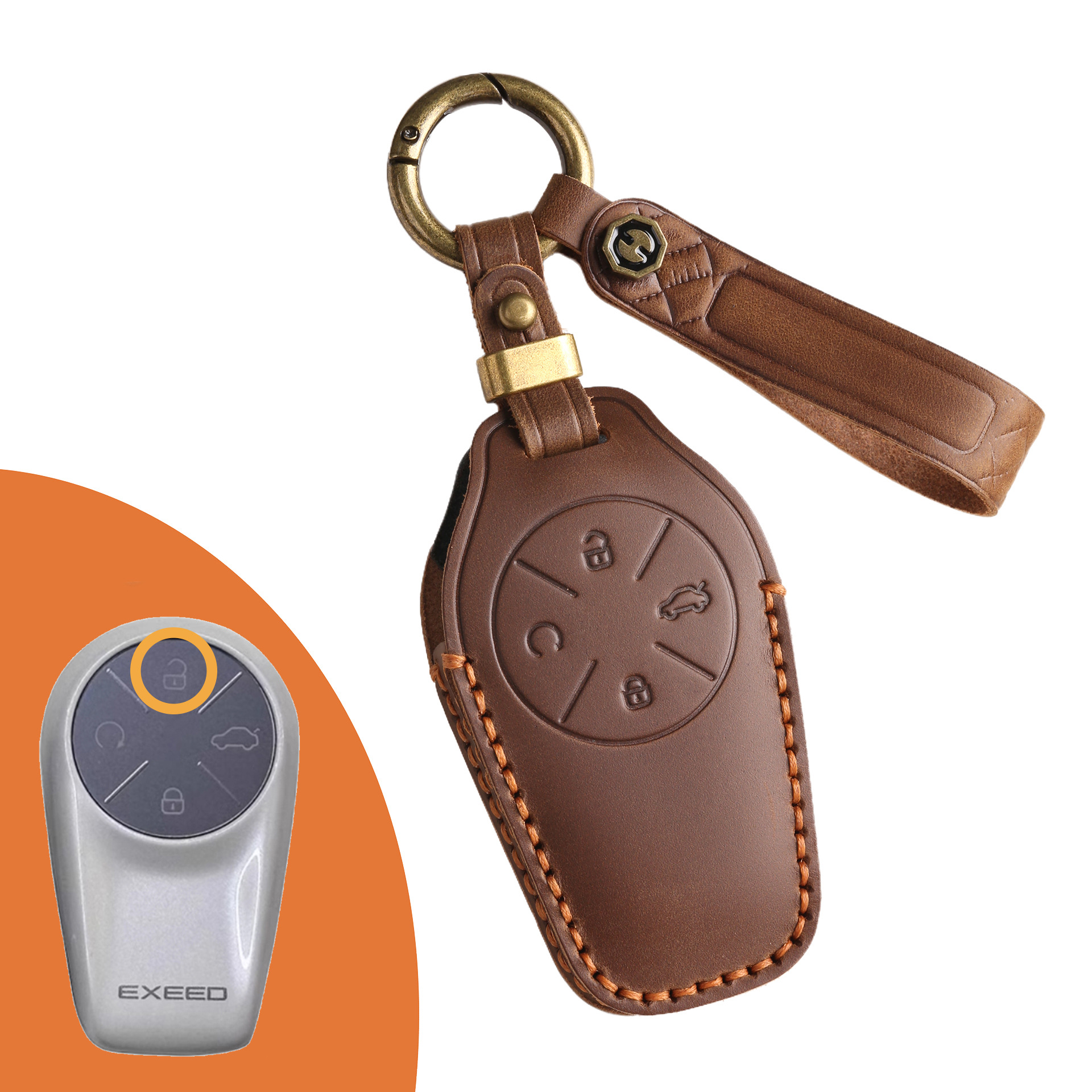Chery Exeed Yaoguang CDM Lanyue ZhuiFeng Leather Key Case(#YC99) - Type-B / Brown